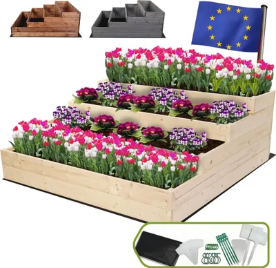 Produktbild von MODO24 Hochbeet Holz, Pflanzkasten, Massivholz, Kiefer, Kräuterbeet, Blumenkasten, Garten, Terrasse, 45x117x120 cm, Natur, ZP07