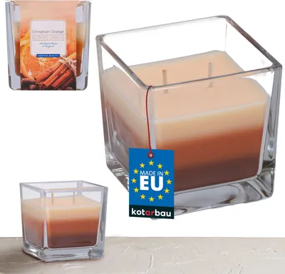 Produktbild von KOTARBAU® 2-Docht Duftkerze im Glas Zweidochtkerze dreifarbig Geschenkidee  Aromatherapie Dekorations-Kerzen Brenndauer bis zu 32 Stunden Zimt-Orange