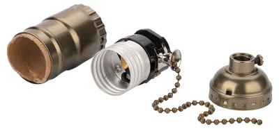Zdjęcie produktu dla Aluminiowa oprawka E27 z łańcuszkiem, oprawka do lampy biurkowej, przykręcana podstawa (brąz)