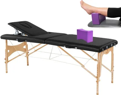 Produktbild von Behandlungsliege, Massageliege, Liege klappbar, Holz + BodyBlock Lagerungshilfe