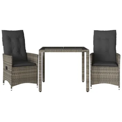 Produktbild von vidaXL 3-tlg. Bistro-Set mit Kissen Grau Poly Rattan