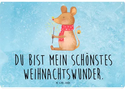 Produktbild von Mr. & Mrs. Panda tafel Maus Weihnachten DIN A4 - Eisblau - Geschenk, Wandbild, Magnetschild, Türschild, Weihnachtsgruß, Frohe, Blechschild, Weihnachtswunder, Schild