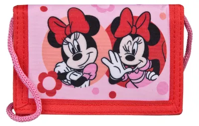 Produktbild von Gedlbeutel Kinder Mädchen, Brustbeutel Minnie Mouse Pink Blumen, Geldbörse zum Umhängen