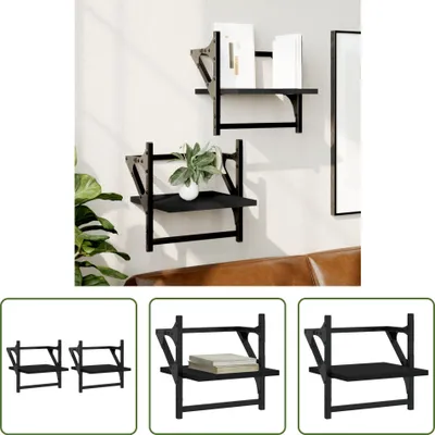 Immagine prodotto di The Living Store Mensole a muro con barre 2 pz. nero 30x25x30 cm