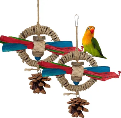 Obrázok produktu pre 2 ks Pet Bird Toy, Papagáj hračka Prírodné vtáčie hračky Vtáčie klietky Príslušenstvo, Hojdacie žuvanie Závesné stojanové vtáčie hojdačky Vhodné