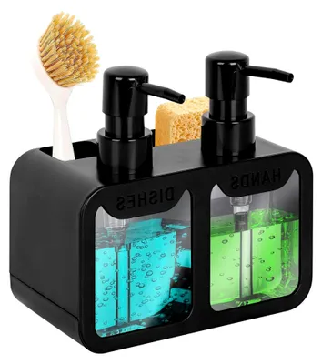 Produktbild von Küchenseifenspender mit Schwamm- und Bürstenhalter, 3-in-1-Organizer für die Spüle, Schwarz