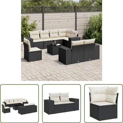 Produktbild von The Living Store 9-tlg. Garten-Sofagarnitur mit Kissen Schwarz Poly Rattan