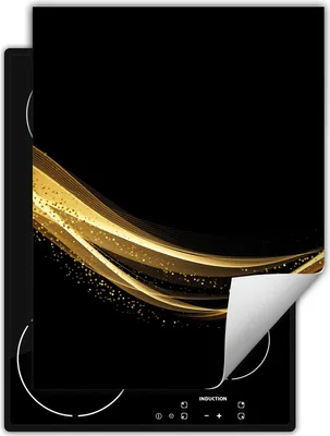 Image de DarHaus Plaque de recouvrement pour cuisinière Une pièce Cuisine Plaque de recouvrement pour plaque vitrocéramique Couverture pour plaque à induction Tapis enroulable 40x52 cm, noir - or