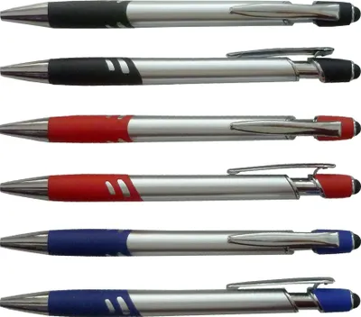 Produktbild von 3x Touchpen Kugelschreiber / mit Griffgummimanschette / 3 Farben