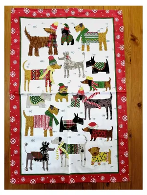 Produktbild von Geschirrtuch Weihnachten, 100 % Baumwolle, Rot/Mehrfarbig, Schneehunde