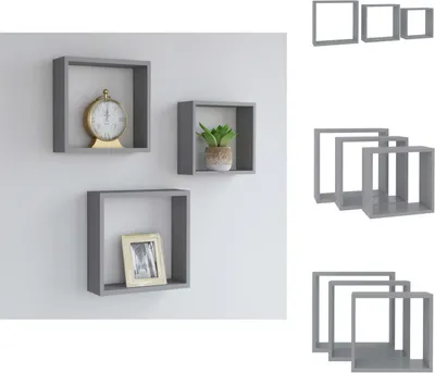 Produktbild von vidaXL Würfelregale 3 Stk. Grau MDF -  Wandregale