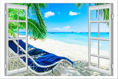 Produktbild von Wallario Poster - Blick durch ein Fenster auf den Strand, Kunstdruck Größe: 100 x 150 cm