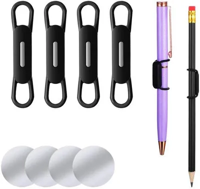 Produktbild von Set von 4 magnetischen Stifthaltern, tragbarer Stifthalter mit selbstklebender silikonischem Magnet, Bleistift-Halter-Clip für Schubfach, magnetisch, trocken abwischbar, Marker-Halter