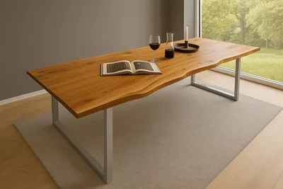 Produktbild von Esstisch Baumkante massiv Akazie natur 240 x 100 silber QUINN