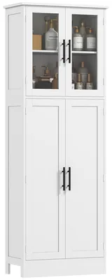 Produktbild von Hoher Badezimmerschrank mit 6 F?chern, Aufbewahrungsm?bel mit 4 Tš¹ren (2 Glastš¹ren) und verstellbaren Einlegeb?den, wei?