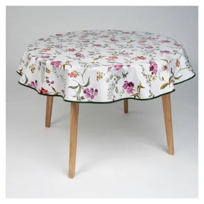 Produktbild von Runde Wachstuch Tischdecke 140 cm abwaschbar mit Paspelband, Muster: Blumenranken bunt