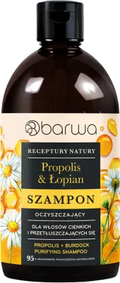 Zdjęcie produktu dla Szampon Do Włosów Cienkich I Przetłuszczających Się Barwa Receptury Natury Propolis I Łopian 380 Ml
