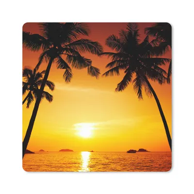 Produktbild von MuchoWow® Mauspad Mousepad Palme - Sonnenuntergang - Strand - Orange - Tropisch 20x20 cm - Mousepads - Maus Mat - Pad - Mausunterlage - Desk Mat - Bureauartikeln
