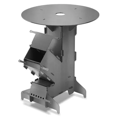 Produktbild von Clanmacy Raketenofen Raketenofen mit Feuerstellen-Poker Feuerplatte 50cm für Camping Dutch Oven Campingkocher Rocket Stove Grillen Hobo Holzofen