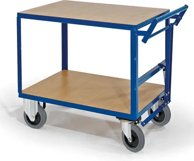 Produktbild von Rollcart Schwerer Tischwagen mit Totmannbremse und 2 Ladeflächen im Buchedekor 1200x800mm