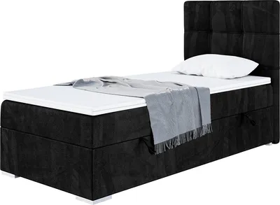Produktbild von MEBLINI Boxspringbett mit Bettkasten - Gepolstert Einzelbett mit Matratze und Topper - Polsterbett mit Stauraum - Bett mit Kopfteil - Stauraumbett - KAI - 80x200 Rechts  - H3/Schwarz Samt