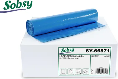 Produktbild von Sobsy Müllsäcke, 120 l, Typ 60, 700 x 1.100 mm, blau, 10 x 25 Stück / Abfallsäcke