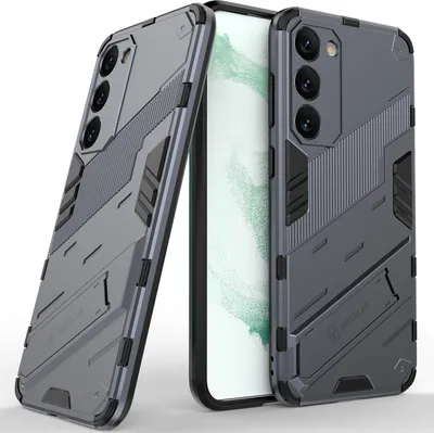 Produktbild von Armor Hülle für Samsung Galaxy S23+, Hybrid PC TPU Bumper Stoßfestes Schutzhülle mit Standfunktion Grau