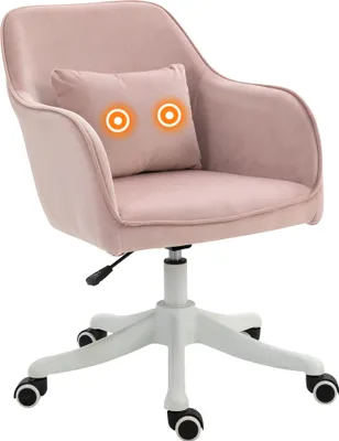 Image de HOMCOM Chaise de bureau velours fauteuil bureau massant coussin lombaire intégré hauteur réglable pivotante 360° rose poudré