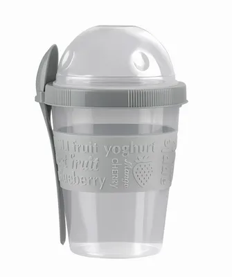 Produktbild von JOGHURTBECHER 500ml mit Löffel Deckel Müslibecher Müsli to go Müslischale Becher Joghurt Obst Becher 83 (Grau)