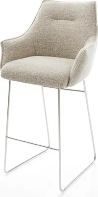 Produktbild von DELIFE Barstuhl Alja-Flex Webstoff Soft Beige Kufengestell Edelstahl Silberfarben Taschenfederkern