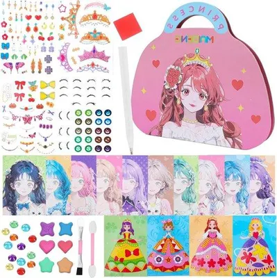 Image de Kit créatif de bricolage pour filles de 5 à 9 ans | Kit de peinture diamant et d'autocollants sur le thème des princesses