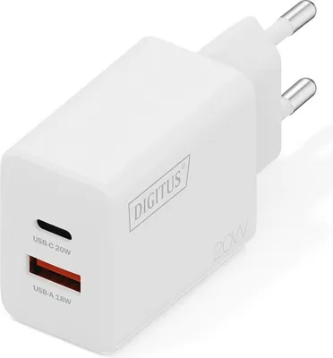 Produktbild von DIGITUS USB Ladegerät 20W 1x USB-C 1x USB-A Weiss