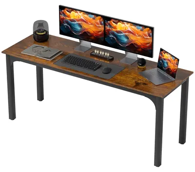 Image de Bureau d'ordinateur, design rustique | Couleur : Marron, Noir | Dimensions : 180 x 60 x 75 cm