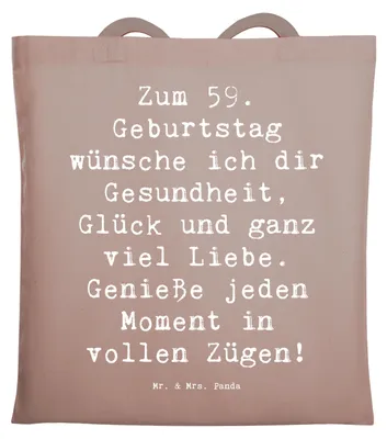 Produktbild von Mr. & Mrs. Panda Tote Bag Spruch 59. Geburtstag - Braun Pastell - Geschenk, Laptoptasche, 59 Jahre, Schultasche, besondere Menschen, alt, Tasche, canvas, Happy Birthday
