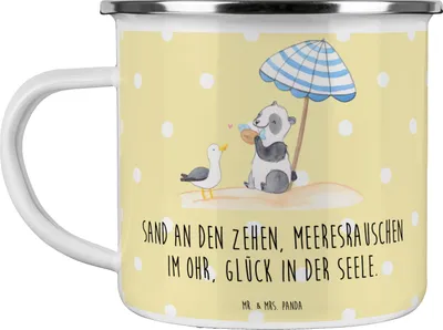 Produktbild von Mr. & Mrs. Panda Pott Sommer Meer Glück - Gelb Pastell - Geschenk, Kamin, Sommerferien Abschiedsgeschenk, Urlaub Am, Strandurlaub, Küstenurlaub, becher emaille, Teetasse