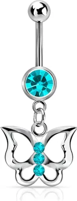 Produktbild von Bauchnabelpiercing Schmetterling Butterfly Zirkonia Kristall Autiga® silber-aquamarin 12 mm