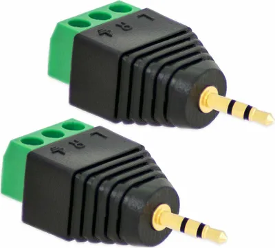 Produktbild von 2X Klinken Stecker 2,5 mm Adapter > Terminal Block 3-Pin Schraub Klemmen Vergoldet
