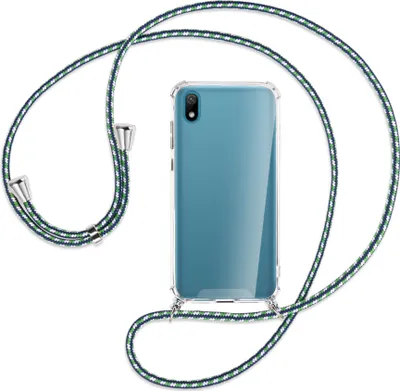 Produktbild von Handykette Backcover-Schutzhülle mit Band (Metall silberfarben) für Huawei Y5 2019 - grün/blau/weiß