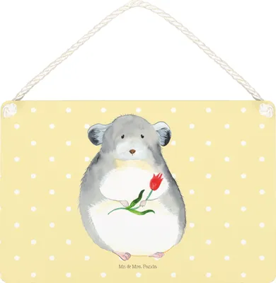 Produktbild von Mr. & Mrs. Panda Schild Chinchilla Blume DIN A5 - Gelb Pastell - Geschenk, Liebeskummer, holzbild, Kummer, kleine aufmerksamkeit, Lustige Sprüche, wandtafel, Türschild