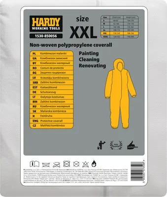 Obrázok produktu pre Ochranný oblek Hardex *85* L na jedno použitie, vyrobený z polypropylénovej tkaniny