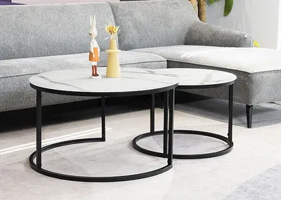 Produktbild von 2er-Set Couchtisch Wohnzimmertisch Atlanta C 80x80cm 60x60cm Marmor weiß schwarz