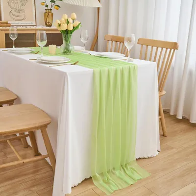 Immagine prodotto di Tovaglia da tavolo in chiffon, colore verde pastello, ideale per matrimoni, dimensioni 70 x 300 cm