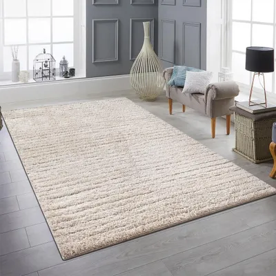 Produktbild von Teppich Beige mit Linienmuster weich pflegeleicht fürs Wohnzimmer Größe - 160 x 230 cm