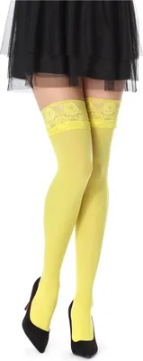 Image de Bas autofixants en microfibre 80 deniers pour femmes Bellivalini avec dentelle BLVFI1010 (jaune, M-L).