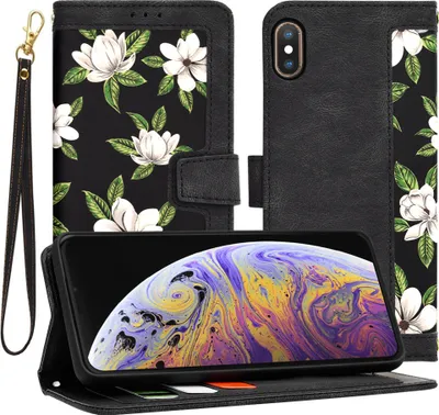 Produktbild von Techsuit FlipCraft Book Wallet Klapphülle mit Kabel für Apple iPhone XS Max - Flowers of the Dawn
