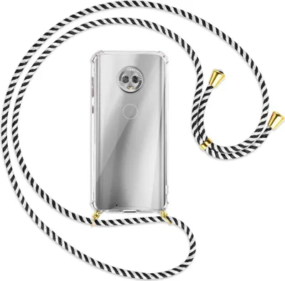 Produktbild von Handykette Backcover-Schutzhülle mit Band (Metall goldfarben) für Motorola Moto G6 - schwarz/weiß gestreift