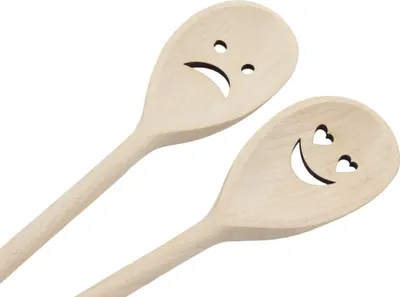 Produktbild von Set aus schwedischen Holzkochlöffeln mit Smileys aus Buchenholz, 30 cm, 2 Stück