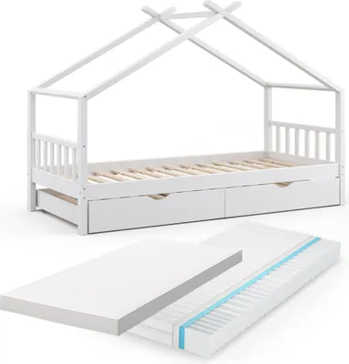 Obrázek produktu pro Vitalispa Domečková postel Design, 90x200 cm s lůžkem pro hosty a 2 matracemi, Bílá