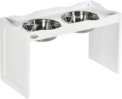 Obrázek produktu pro PawHut Vyvýšená miska pro psy, vyvýšená miska pro psy s okrajem, odnímatelná miska pro psy o objemu 2 x 2 l z nerezové oceli, velmi velká miska pro psy, krmná stanice, bílá barva