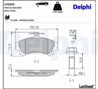 Produktbild von DELPHI Bremsbeläge Satz Vorne Bremsklötze für MITSUBISHI COLT VI (Z3A, Z2A) LP3533